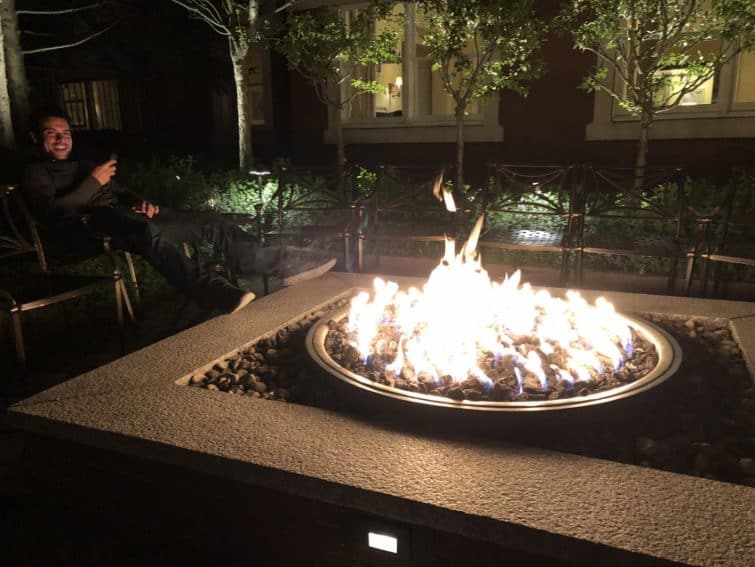 A good place to light up a legal smoke of marijuana in downtown Portland at the Harbor House's firepit.