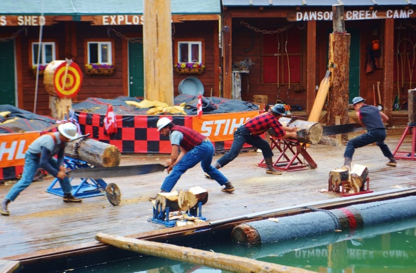 Lumberjack show in Dawson Creek, Alaska. Noreen Kompanik photos. 