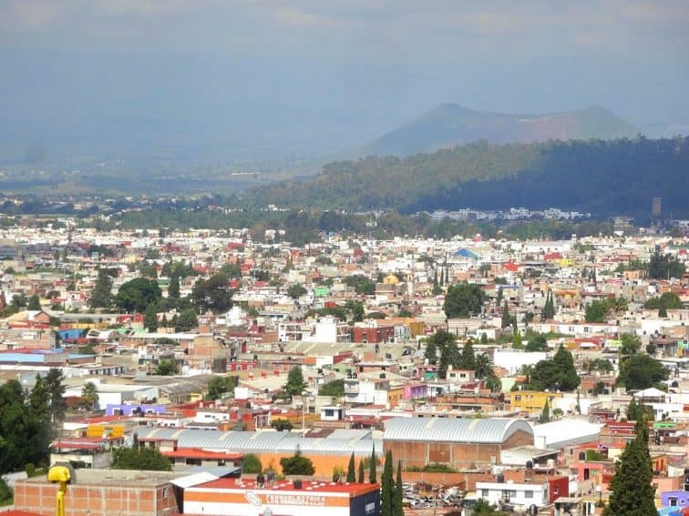 Cholula View of the town from the top of the pyramid in Mexico.