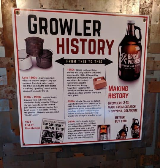 Growler history at Brick Works. Dover Delaware