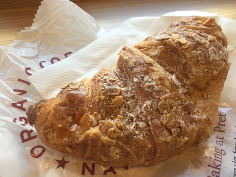 Almond croissant at Pret a Manger in London.