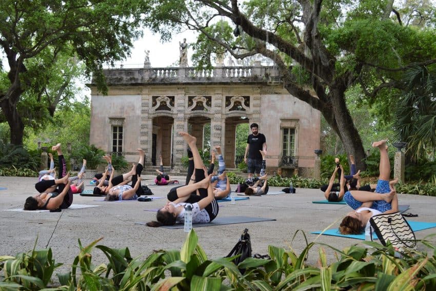 Yoga at the Vizcaya in Miami. 