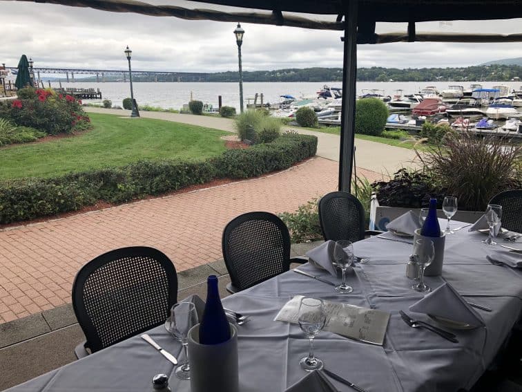 Table and View from Blu Point restaurant in Newburgh, NY. Sarah Hartshorne photos.