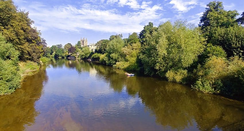 The River Wye and Hereford Cathedral in the distance