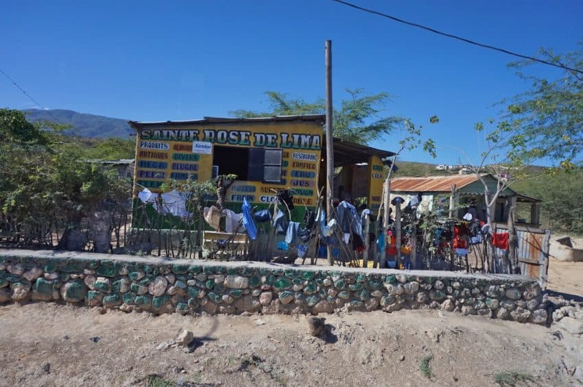 A typical shack store on the road in Haiti.