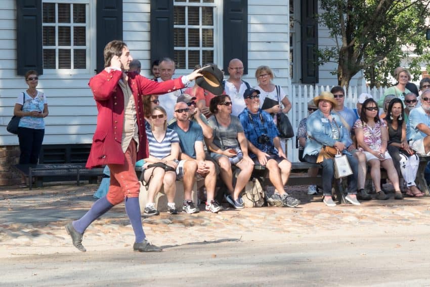 Street debates keep everyone in character as they discuss the issues of 1781 in front of tourists.