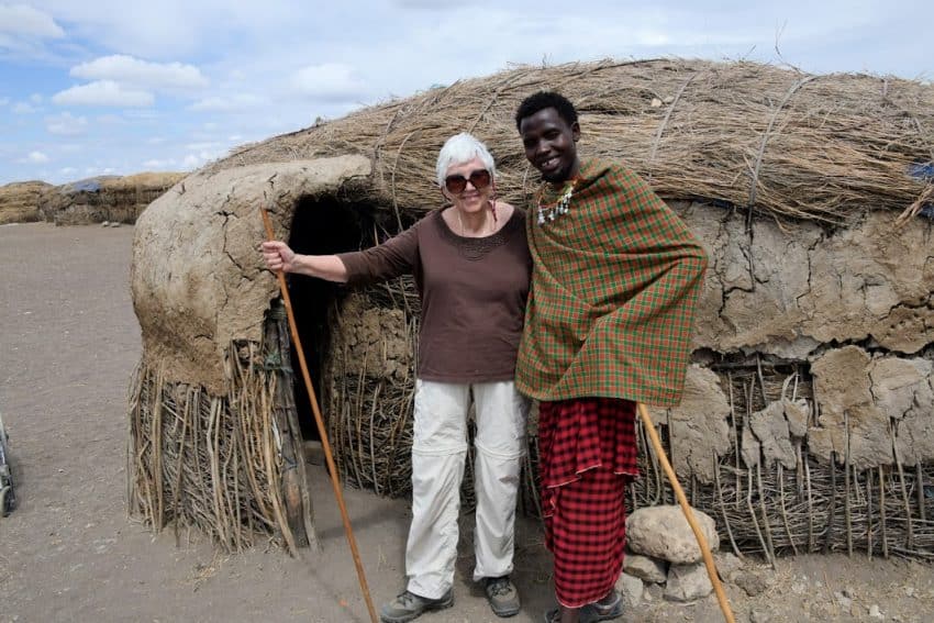 Bibi with Maasai woman at her home in Tanzania. Tab Hauser photos.