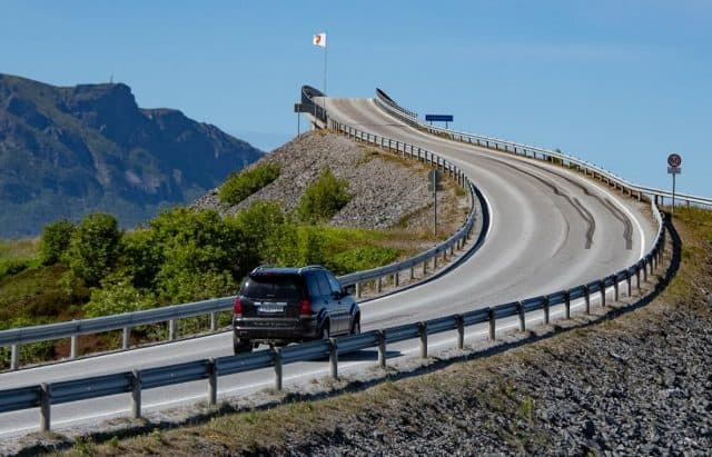 The Storseisundet Bridge is the longest of the eight bridges on the Atlantic Road and initially has the appearance of heading straight up to nowhere.