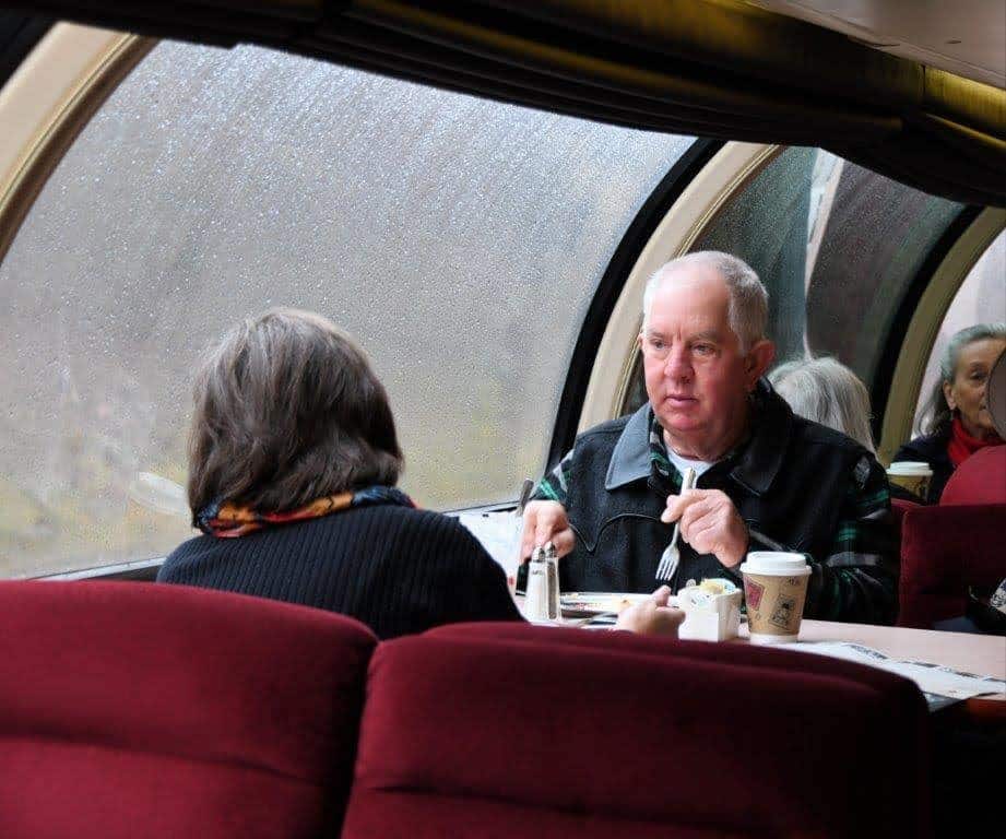Breakfast in the dining car of the Royal Gorge Route Railroad.