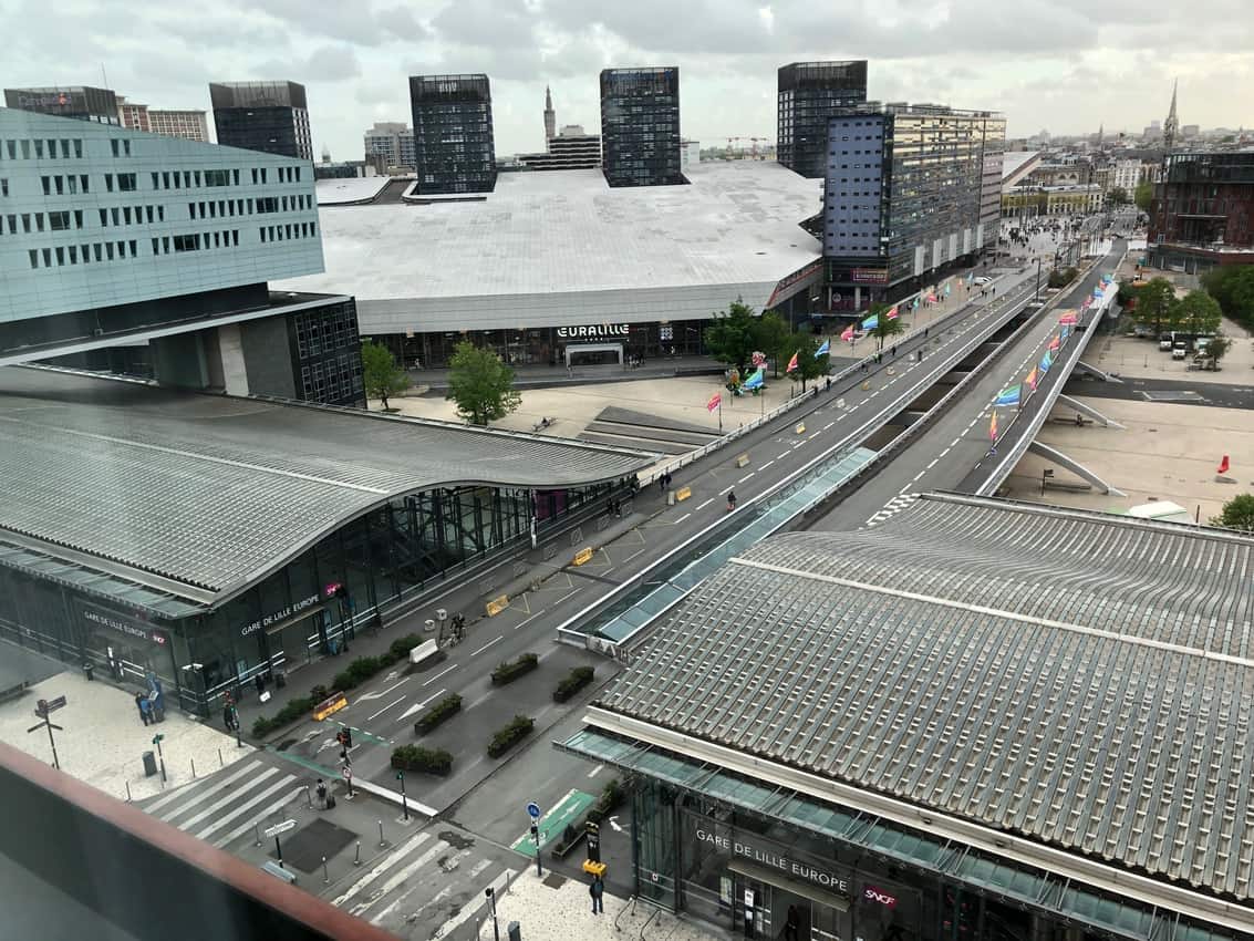 EuroLille as seen from the Crown Plaza hotel next to the TGV train station in Lille, France. Max Hartshorne photos.