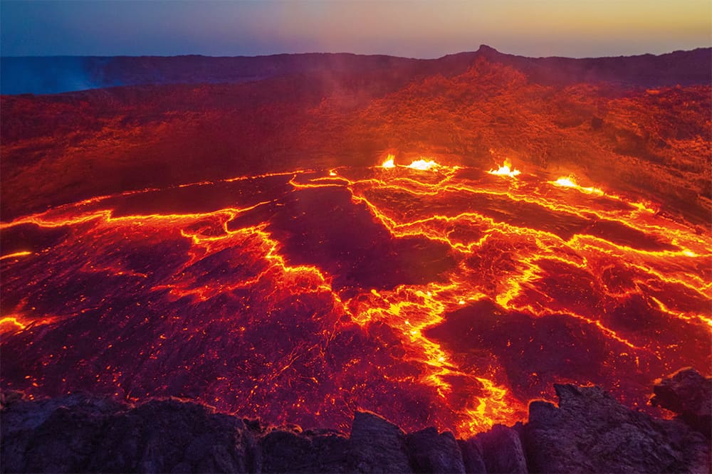 The view into the heart of the earth at the boiling lava lake Erta Ale in Ethiopia 
