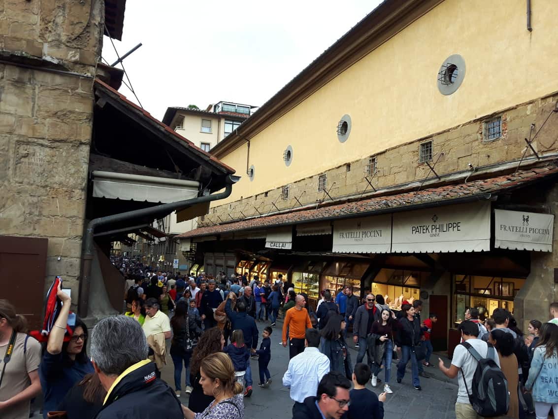 Shoppers battle it out on the famous Ponte Vecchio in Florence. Debra Smith photos.