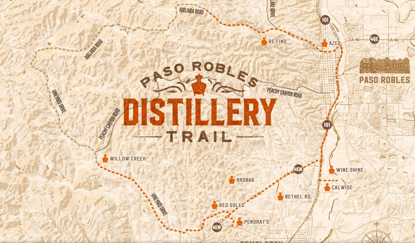 Paso Robles Distillery Trail, where you can find Paso Robles Distilleries all over the area.