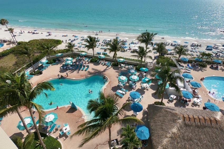 Drone footage of Lido Beach Resort, Sarasota, Florida