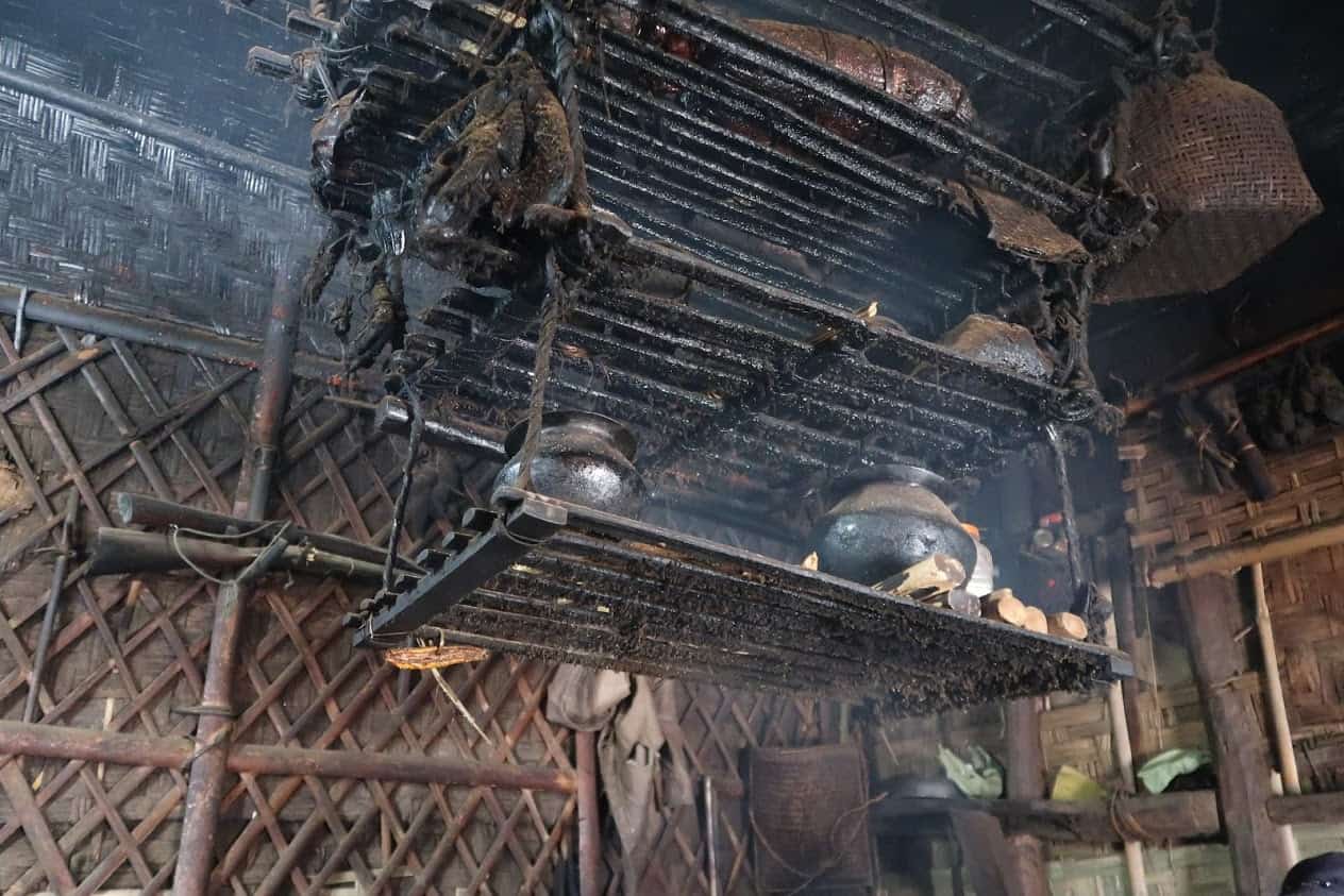 The shelf above the fire for smoking food in Nagaland.