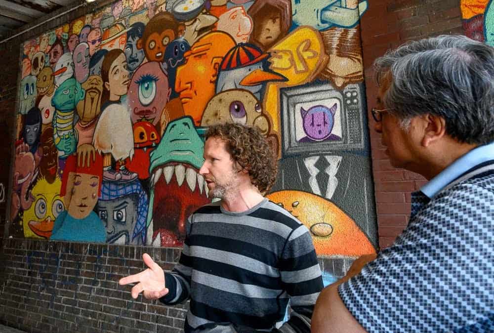 The two-hour Urban Art Walk, lead by Klaus Rosskothen, is a delightful and educational way to view the street art in Dusseldorf's neighborhoods.