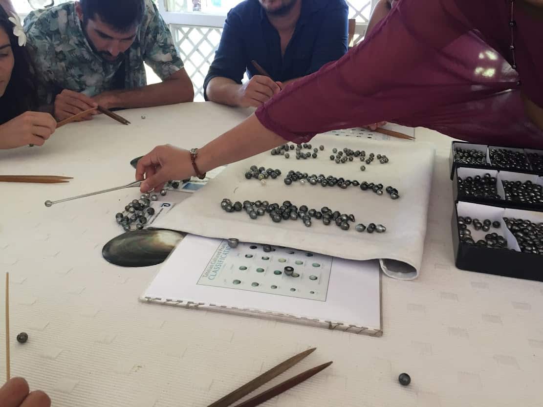 Pearl selection at Champon Pearl Farm on Taha’a. 