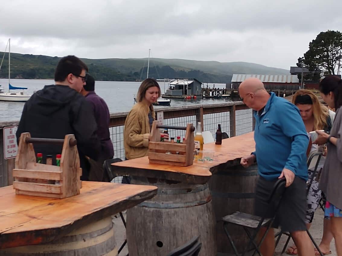 Oysters can be enjoyed right by the water in Tomales Bay, California.