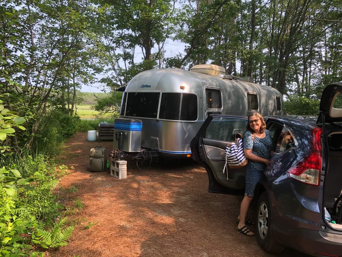 The Airstream site. Sandy Pines Camping, Maine