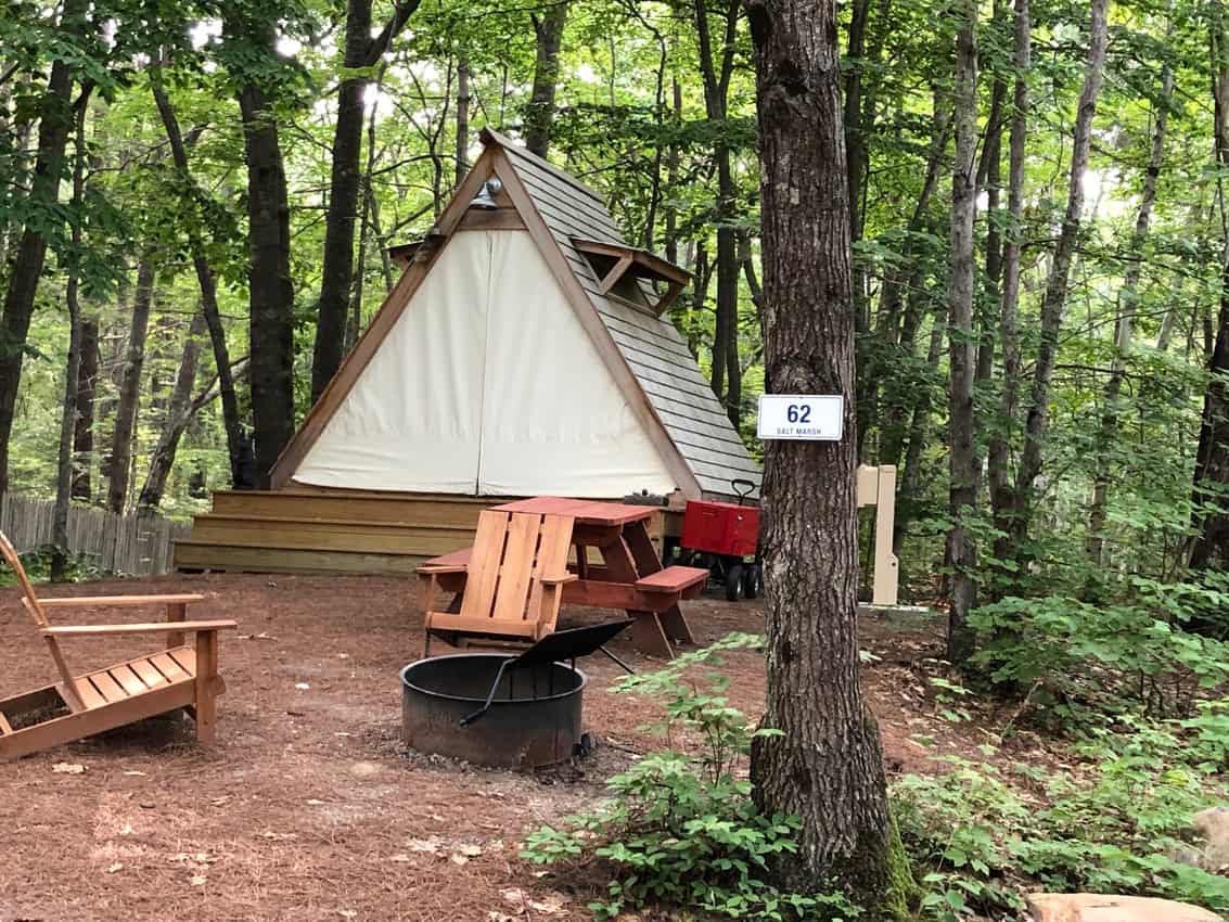 A-Frame camping site at Sandy Pines, Kennebunkport Maine