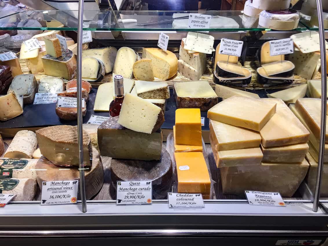 Cheese at the Victor Hugo Market in Toulouse, France. 