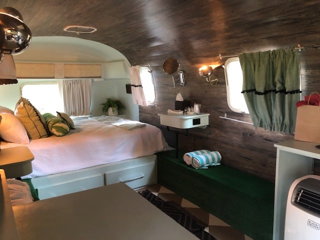Inside the Airstream at Sandy Pines Camping. Glamping.
