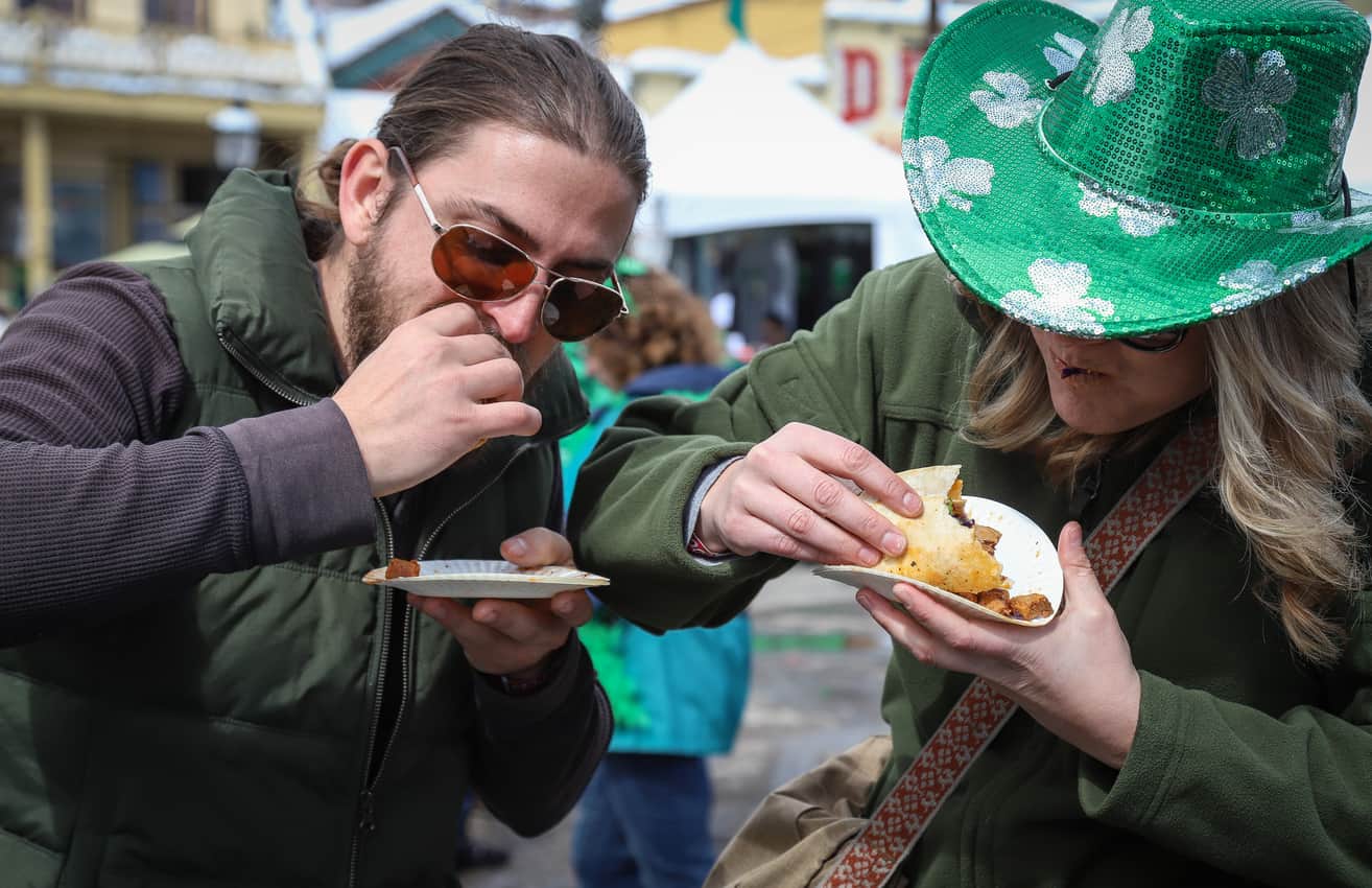 Chowing down on some rocky mountain oysters at the St. Patty's day festival 