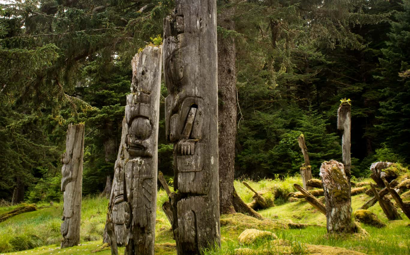 Carved trees in Haida Gwaii