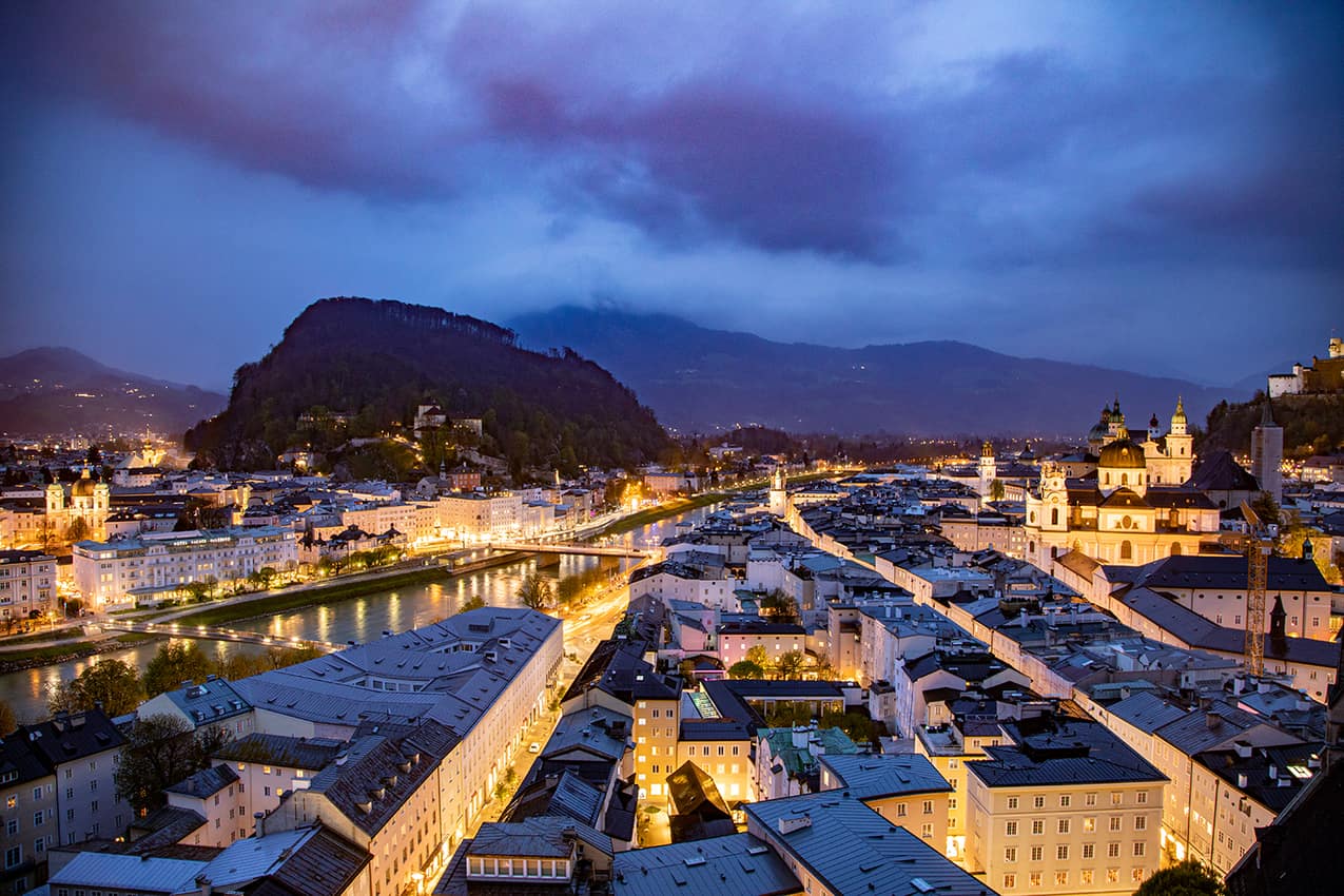 The View of Salzburg's old town from restaurant M32