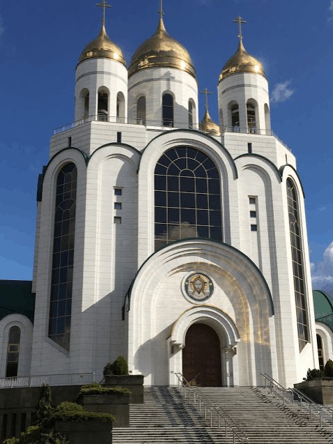 The Cathedral of Christ the Saviour with its golden domes, lavishly furnished by Boris Yeltsin