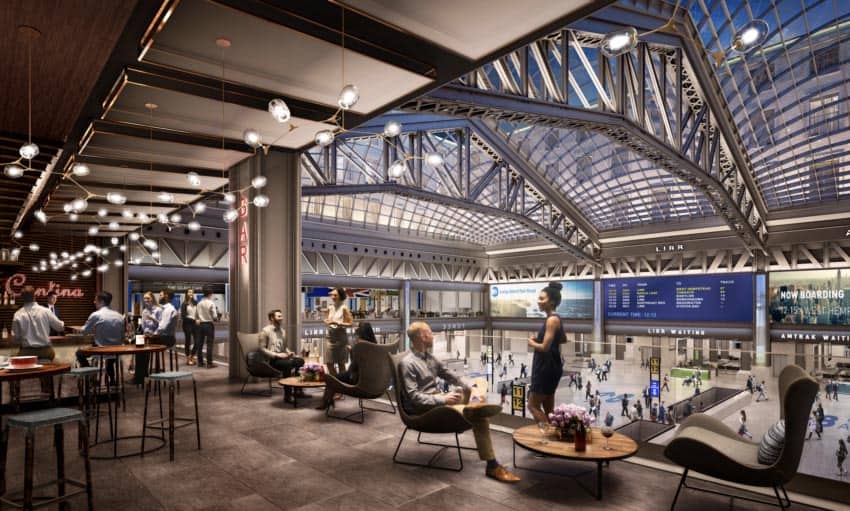 Rendering of a cocktail bar in the new station.