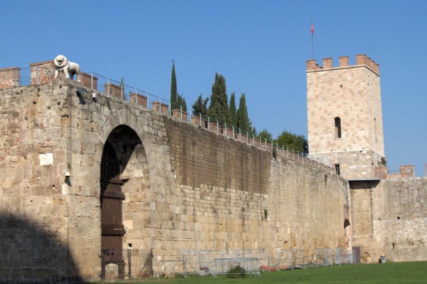 City walls dating to 1156 in Pisa, Italy.
