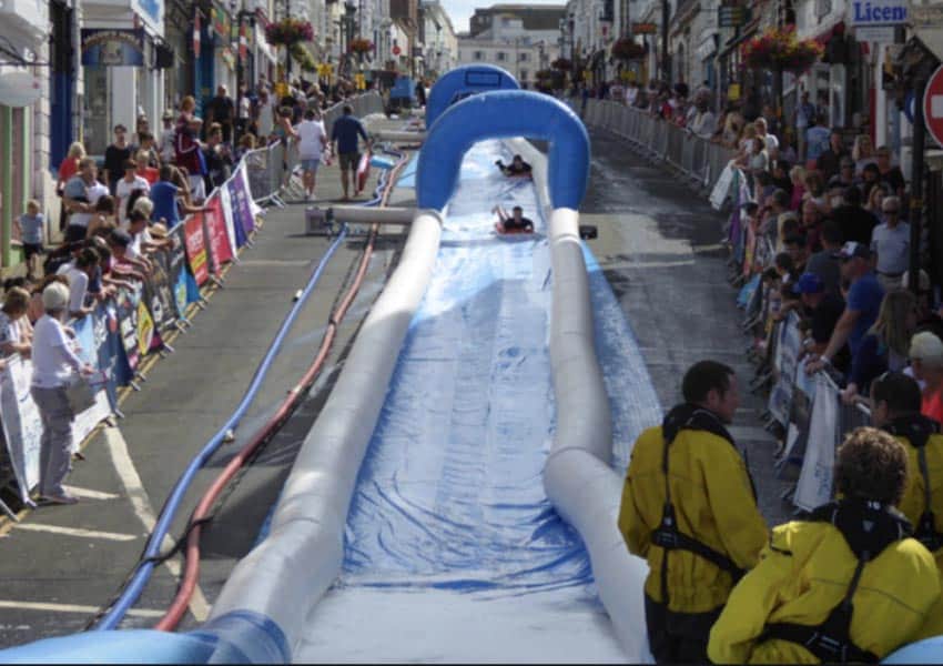The Ryde Slide takes over Union Street with this giant water slide every summer. Robin Webster photo.