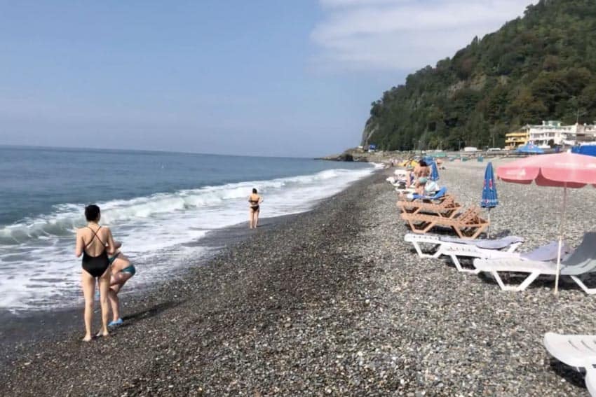 The rocky beach in Sarpi, Republic of Georgia, on the Black Sea.