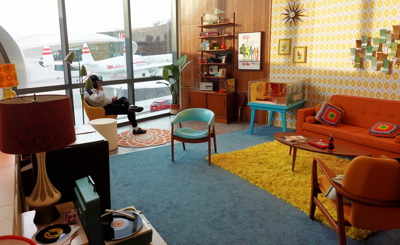 1960's American living room on display at the TWA Hotel at JFK.