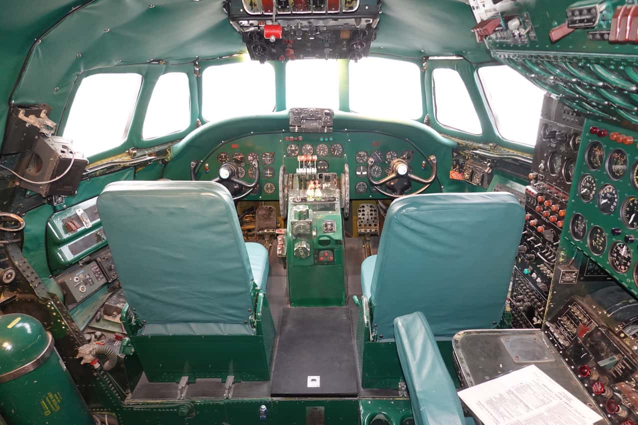 Restored cockpit of the 1957 Constellation airplane