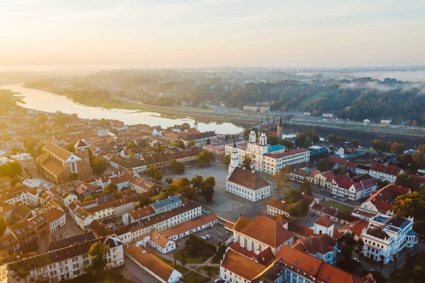 Aerial shot of the old town of Kaunas Lithuania. Photo: A. Aleksandravicius photos