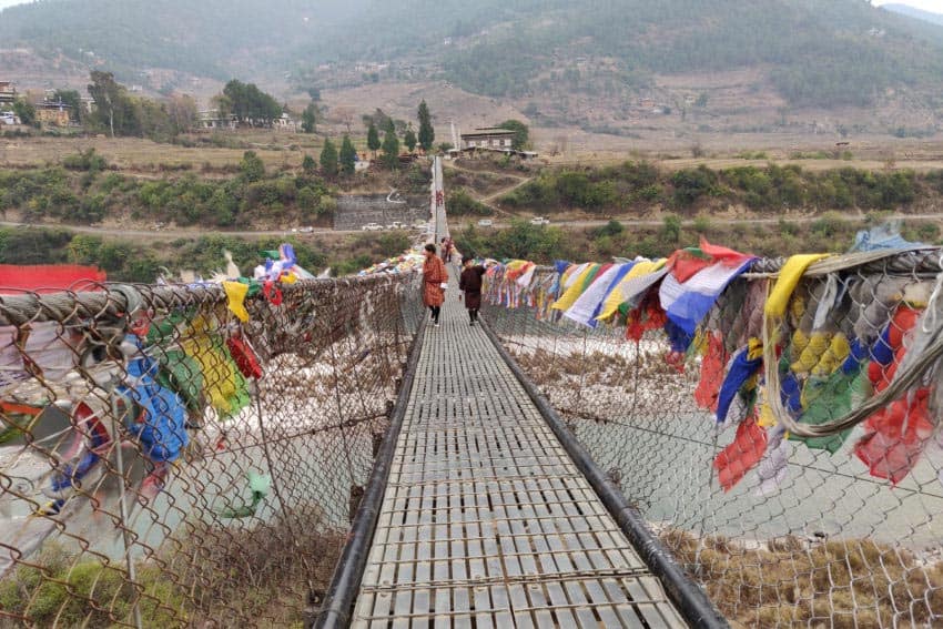 Panaka Hanging Bridge in Bhutan.