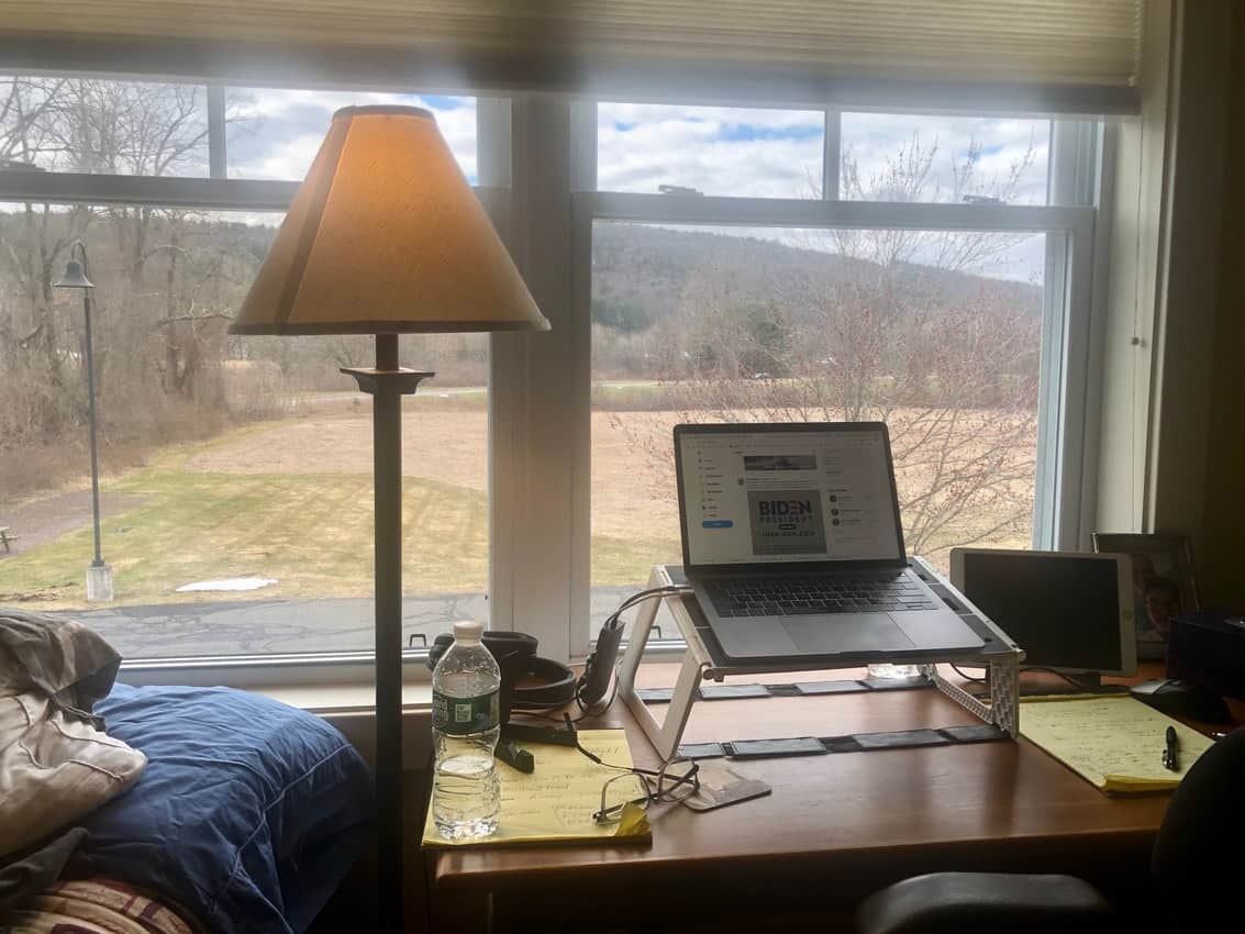 Max Hartshorne has a scenic view of a mountain outside his window in Greenfield, Massachusetts.