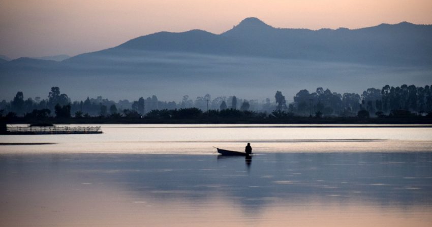 Loktak Lake in the evening. It is the largest lake in North-east India, spanning over an area of 40Sq Km. On the southern side of the lake lies the only floating national park in the world.