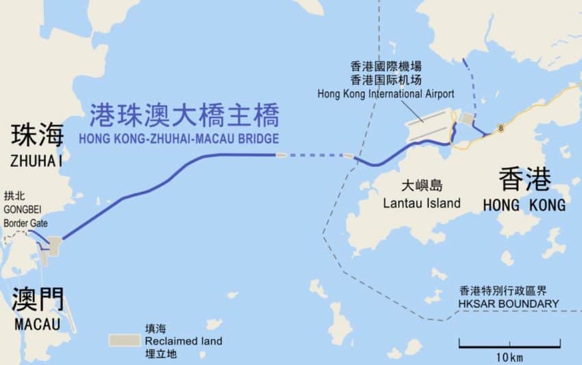The 35 km bridge tunnel from Hong Kong to Macau.