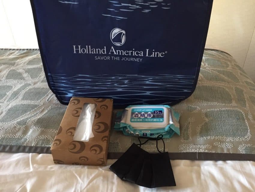 Daily Ship Kit. Mask, alcohol wipes, tissues, and tote