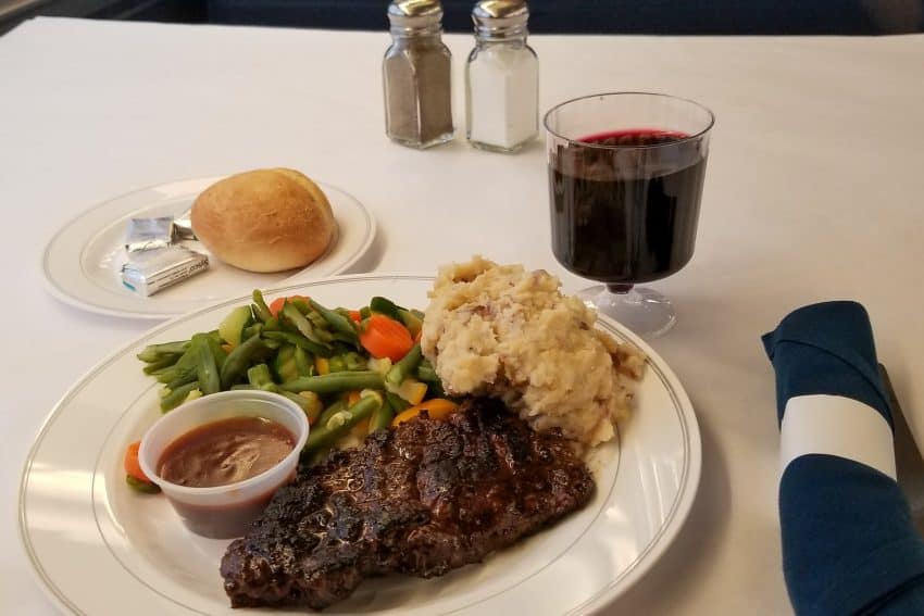 Amtrak's Signature Steak dinner on the train.