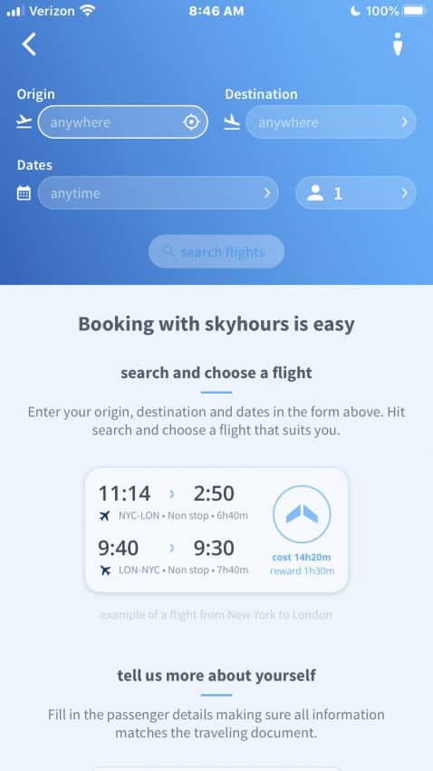 The Skyhour app interface is clean and simple. 
