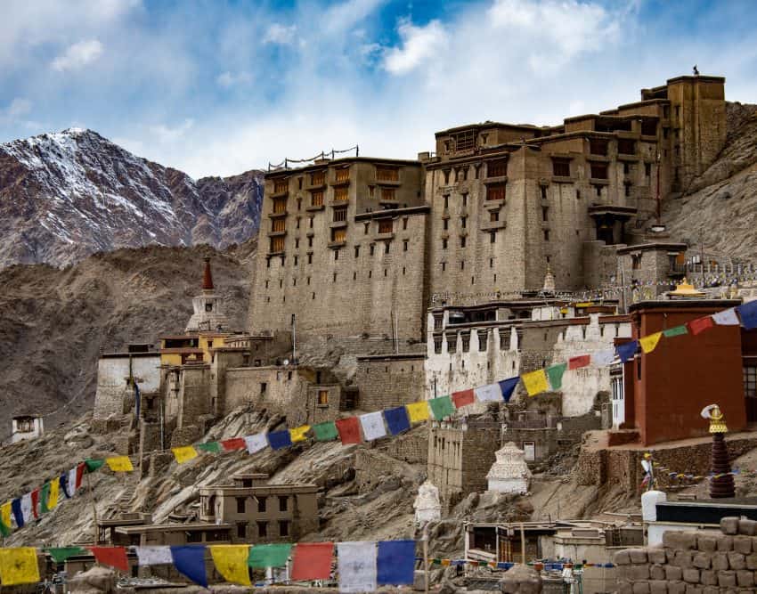 Leh Palace in Ladakh's capital city is a former royal palace and is currently under restoration. It's possible to visit the palace, part of which is a museum that holds over 450 artifacts.