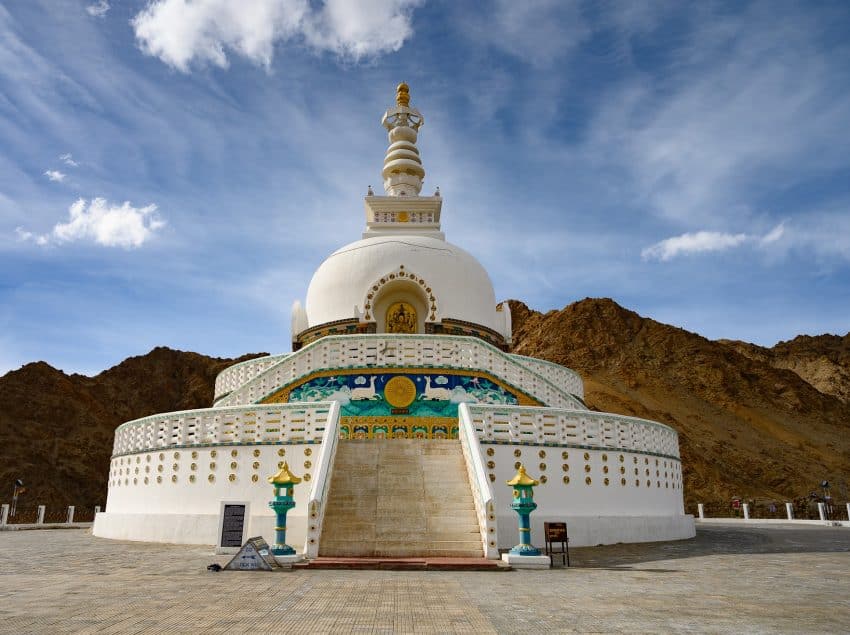 Perched on a hilltop, the Shanti Stupa was built in 1991 by a Japanese Buddhist monk. It's a popular stop for visitors due to the sweeping views it affords of the surrounding landscape.