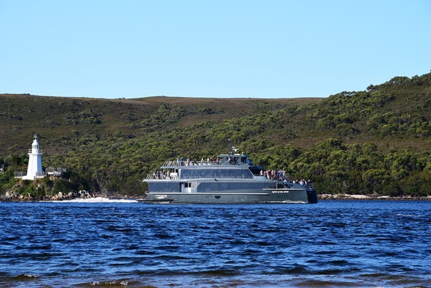 The cruise boat from Strahan goes out as far as Macquarie Heads on its daily cruise
