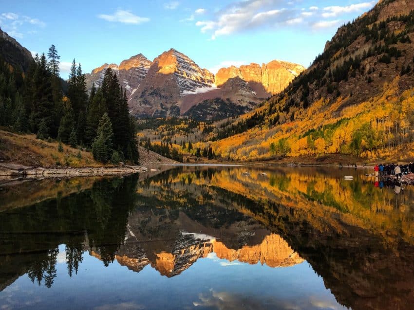The Maroon Bells in Aspen, Colorado, just a couple minutes walk from the parking lot (with photographers on the right ready to be cropped out)