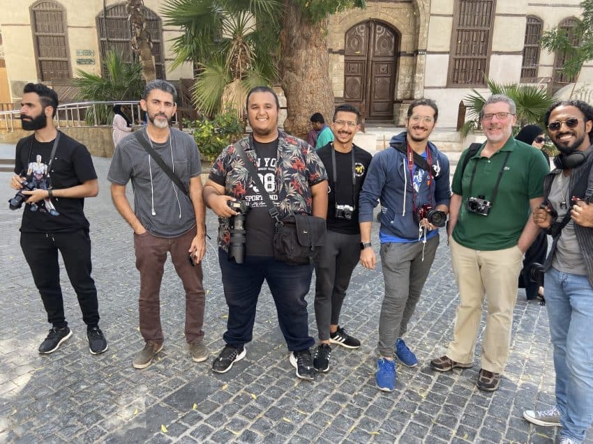 The Raw Shooters, a photographer club in Jeddah, in front of the Naseef House, former home of Ibn Saud, considered the father of Saudi Arabia.