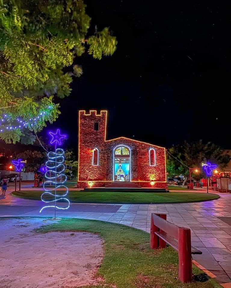 An ancient fishermen's chapel in Jeri, lit up around the holidays